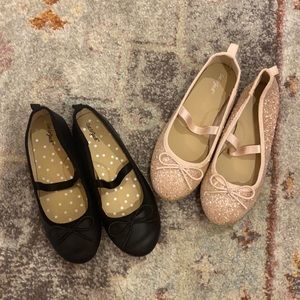 2 Pairs Ballet Flats - Black and Pink Glitter - Size 12